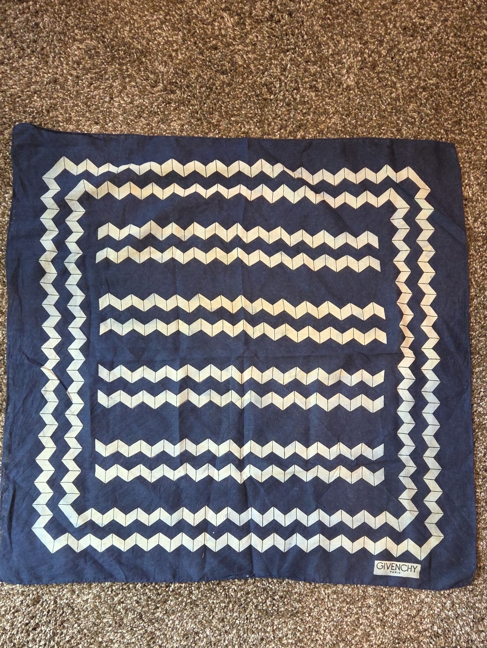 Givenchy Navy and White Chevron Square Silk Scarf